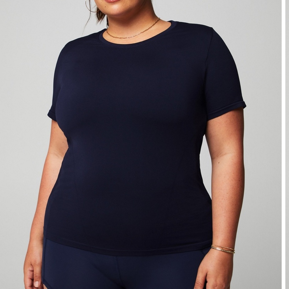 Fabletics Feather Tech Navy Short Sleeve Top - NWT